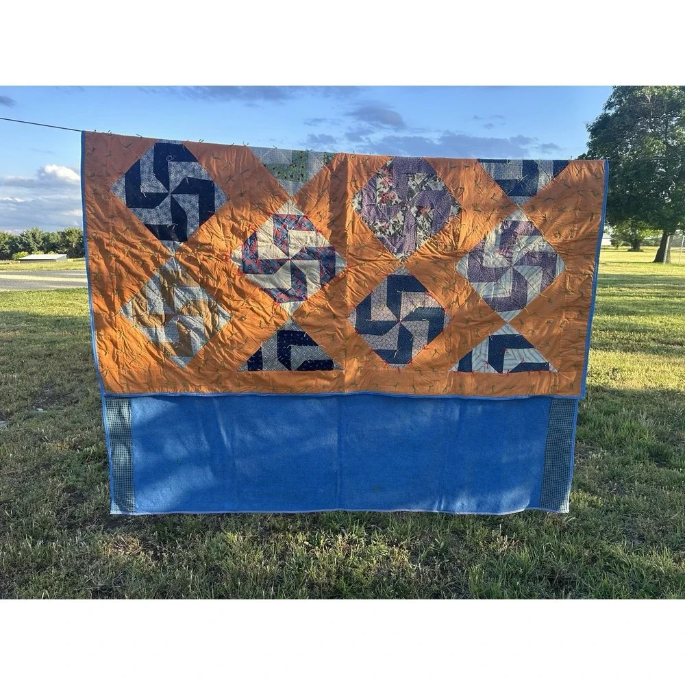 Vintage Hand Stitched Pinwheel Quilt, Approximately 68